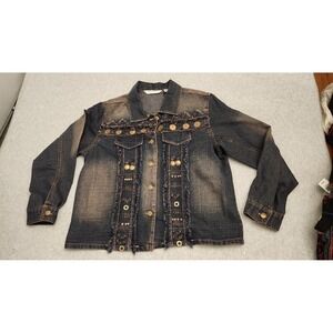 Draper's & Damon's Jacket Womens Petite Large Blue Denim Western Boho Fringe